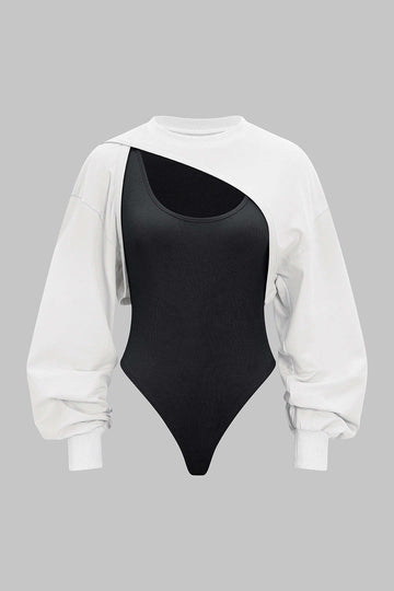 Cut Out Contrast Long Sleeve Bodysuit