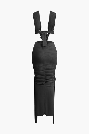 O-Ring Cut Out Ruched Maxi Dress