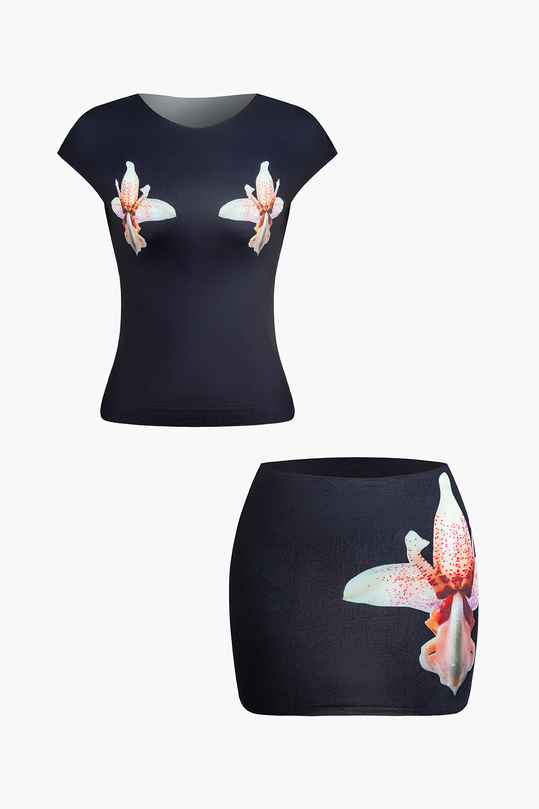 Lily Print T-shirt And Mini Skirt Set