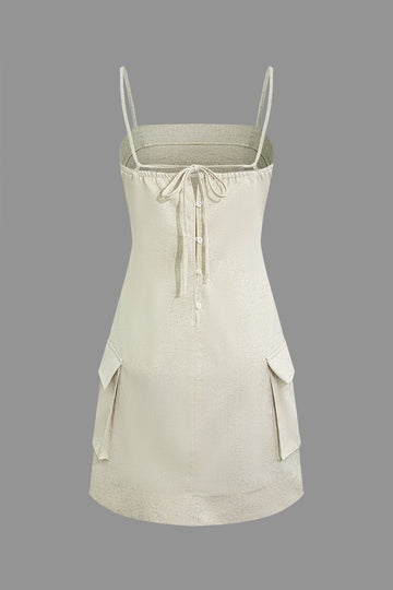 Button Up Flap Pocket Slip Mini Dress