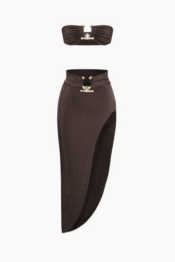 Tube Top And Asymmetric Slit Skirt Set