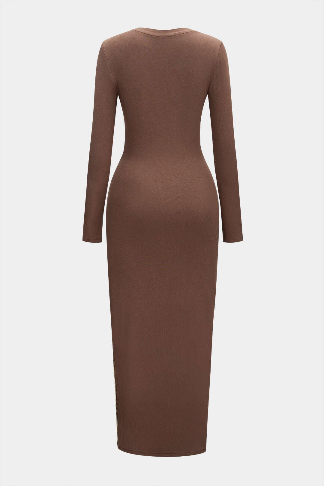 Round Neck Zipper Patchwork Long Sleeve Midi Dress
