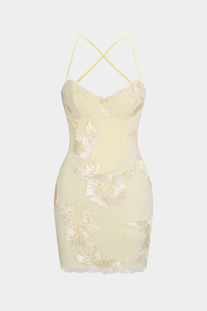 3D Floral Tie Back Backless Sleeveless Mini Dress – Micas