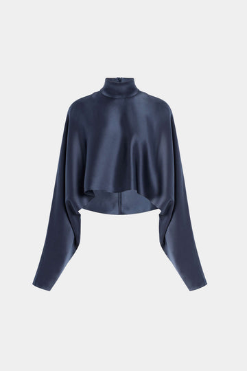 Satin Mock Neck Long-Sleeve Shirt