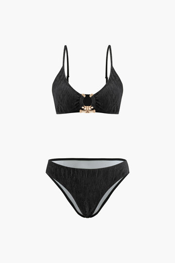 Velvet Textured U-ring Bikini And Sarong 3pc Set – Micas