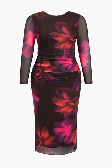 Plus size bloemen artistieke maxi -jurk