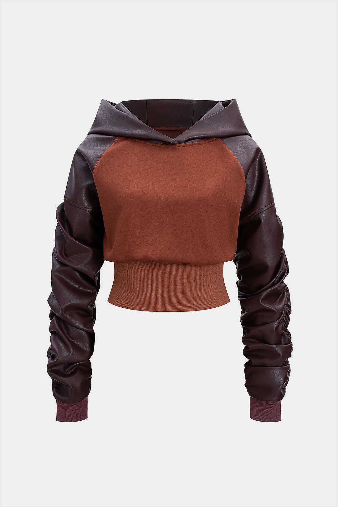 Faux Leather Patchwork Hoodie