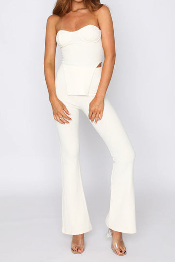 Bustier Strapless Slit Top and Flare Pants Set