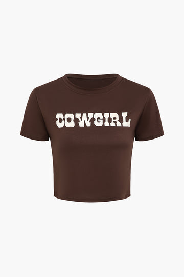 COWGIRL Letter Print T-shirt