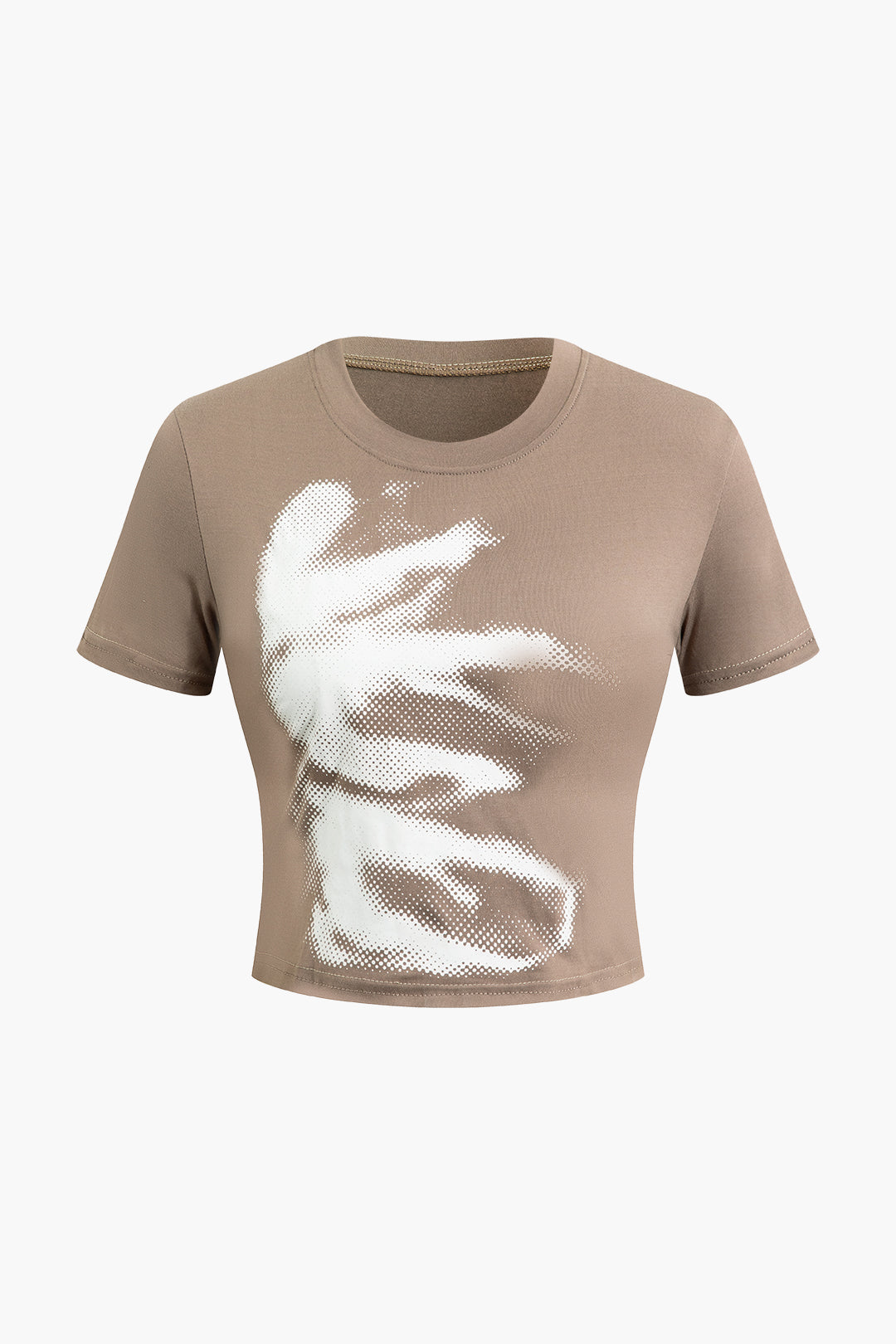 Abstract Print Round Neck Crop T-shirt