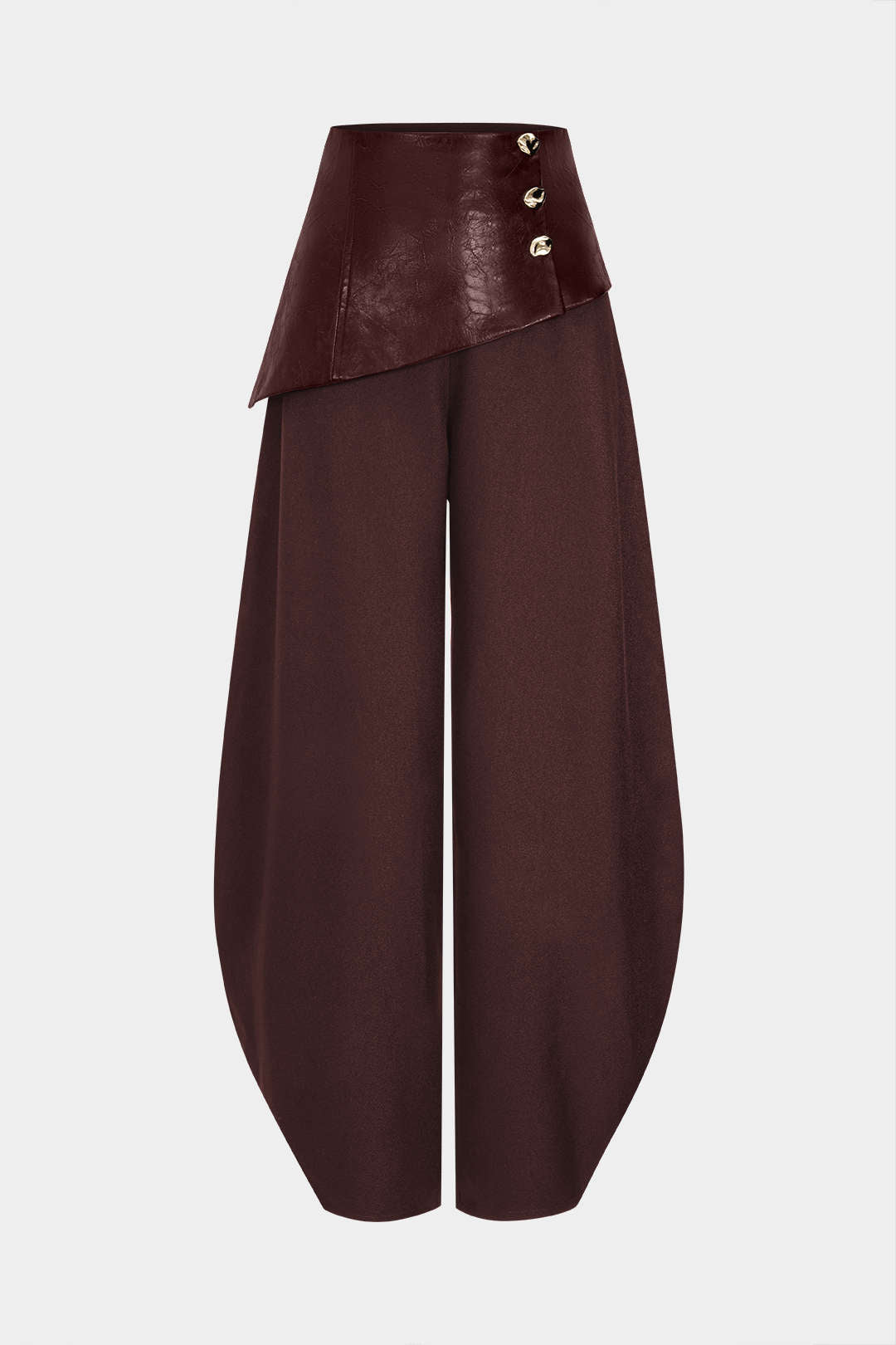 Faux Leather Metallic Asymmetrical Patchwork Trousers