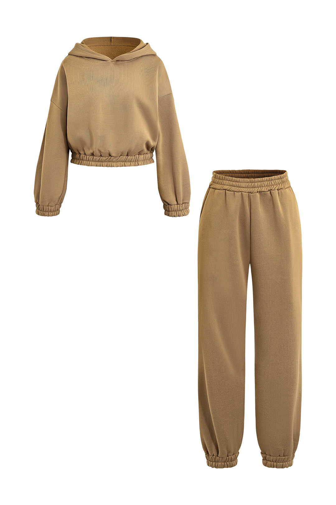 Basic Solid Hooded Long Sleeve Crop Sweatshirt And Cuffed Pants Set