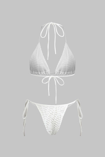 Gestructureerde halterhals bikini en open breigeksel set