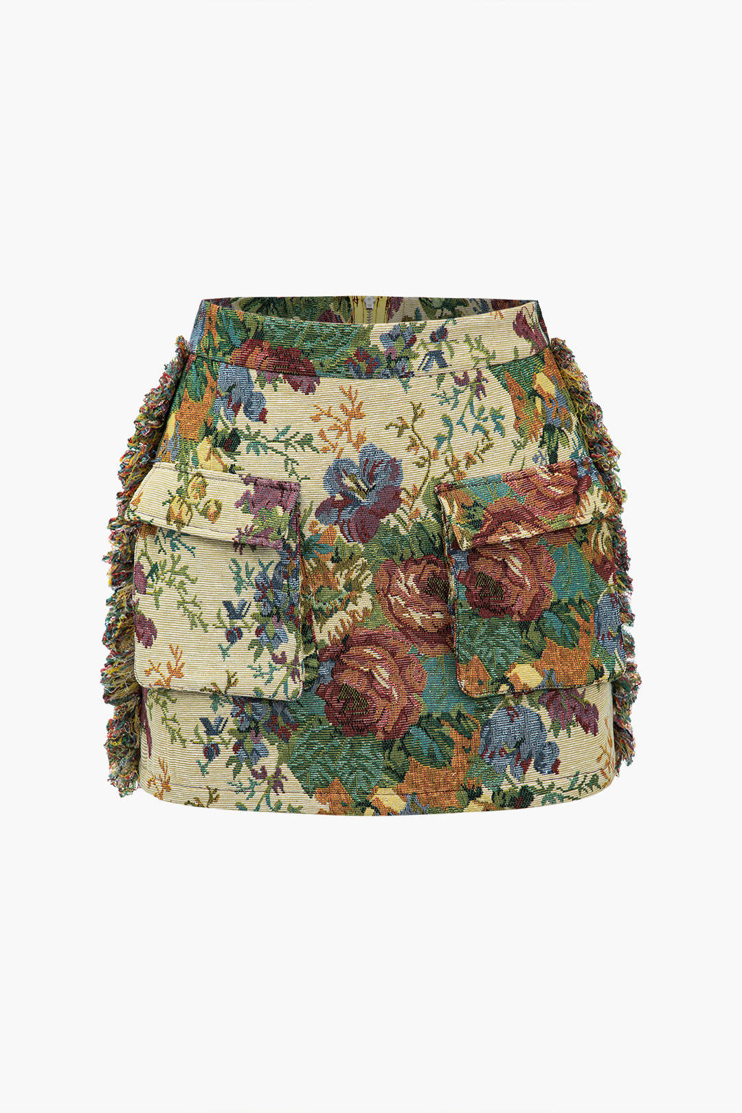 Retro floral print randzipper mini rok