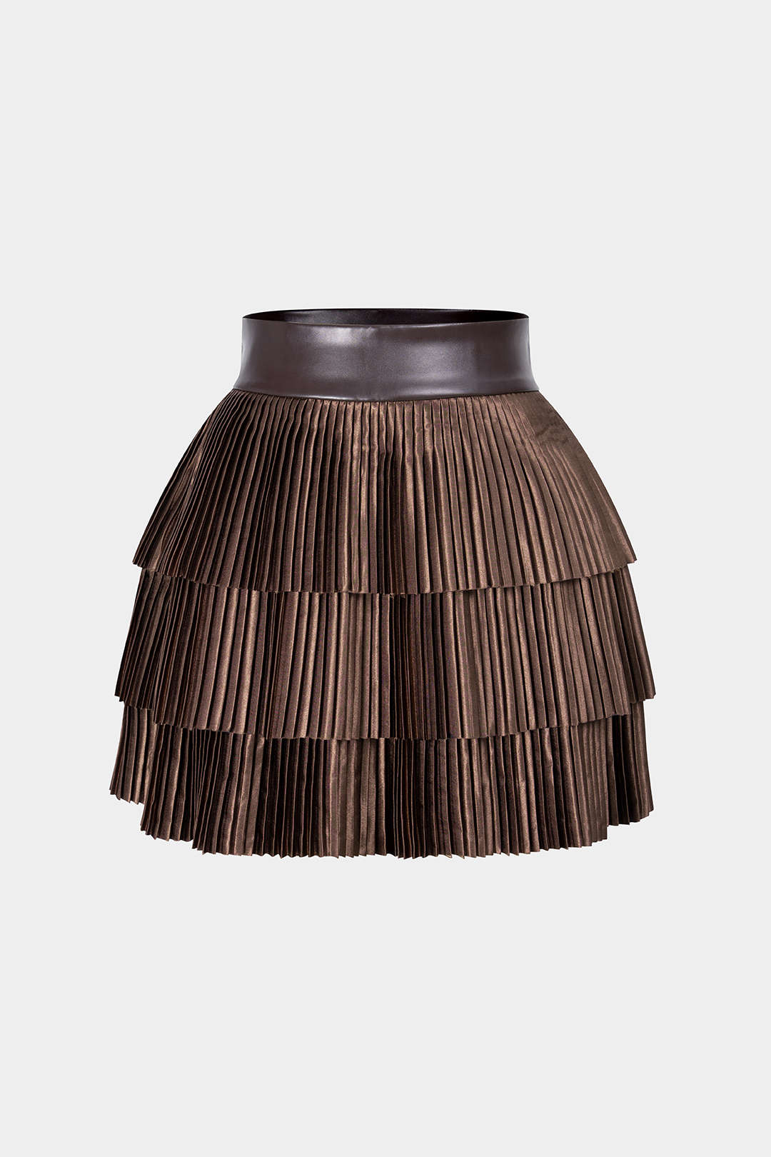 Faux Leather Pleated Layered Skirt
