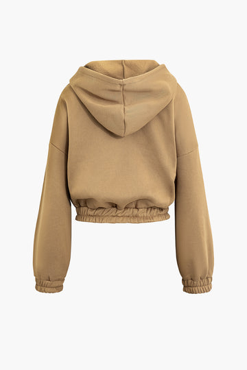 Basic Solid Hooded Long Sleeve Crop Sweatshirt And Cuffed Pants Set
