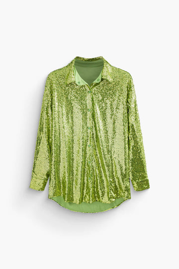 Sequin Embellished Button Up Long Sleeve Shirt