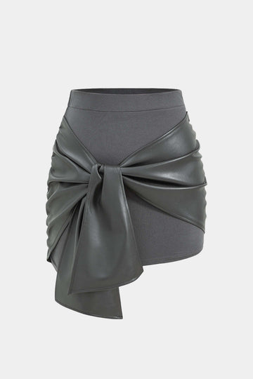 Patchwork Faux Leather Tie Front Mini Skirt