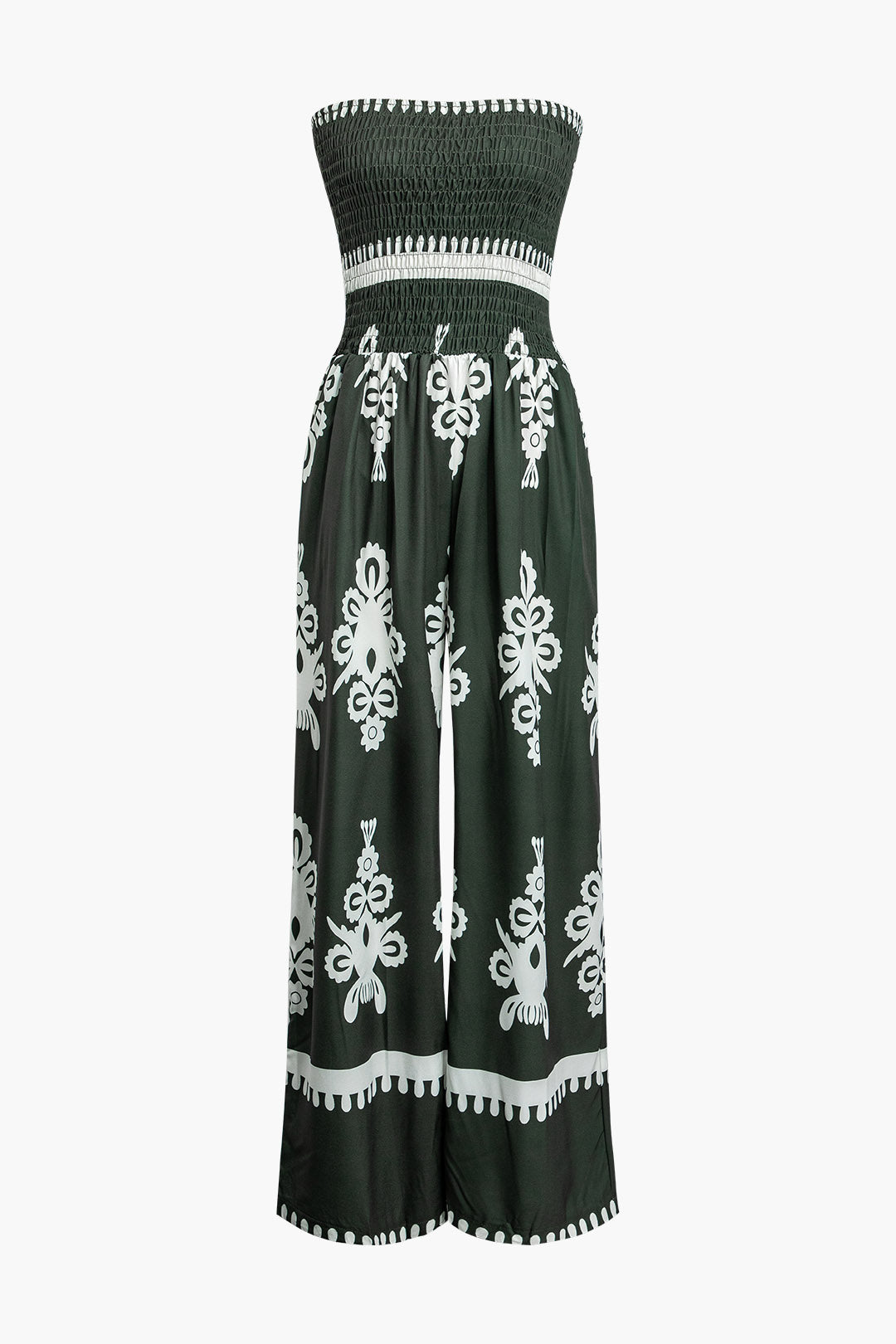 Tribal Print Ruched Strapless Jumpsuit
