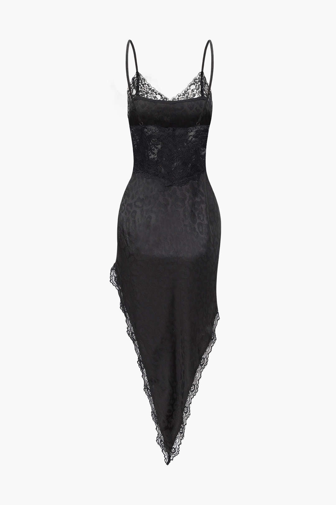 Jacquard Lace Trim Asymmetric Maxi Dress