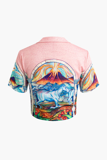 Fantasy Horse Print Crop Shirt