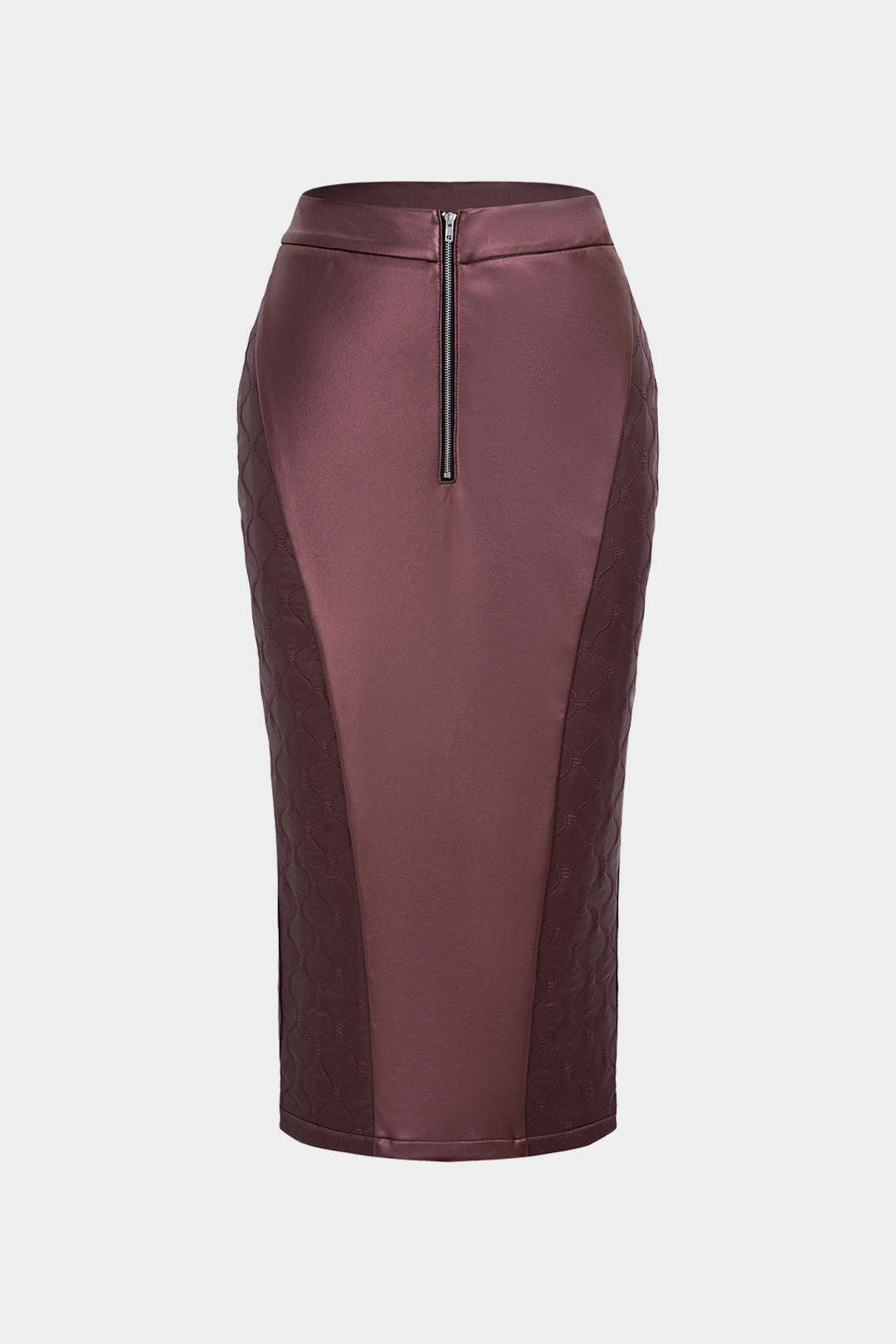 Faux Leather Quilted Patchwork Zipper Split Skirt