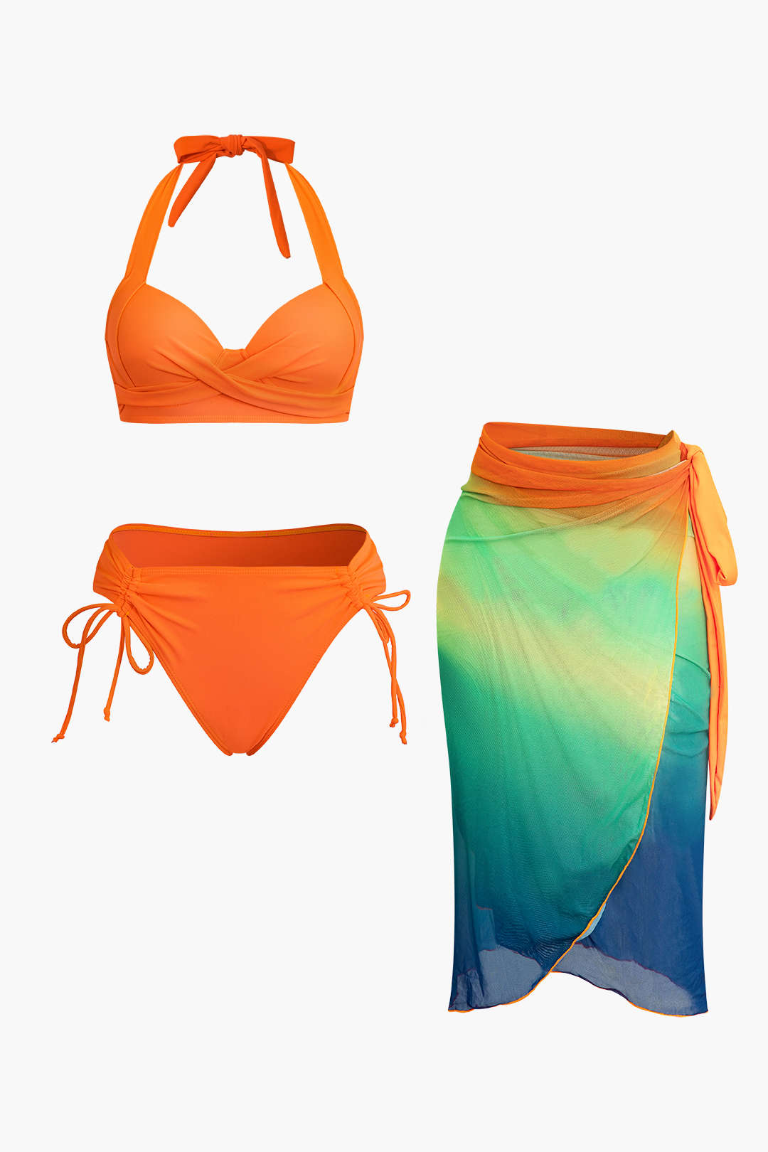 Halter Bikini With Ombre Sarong Set