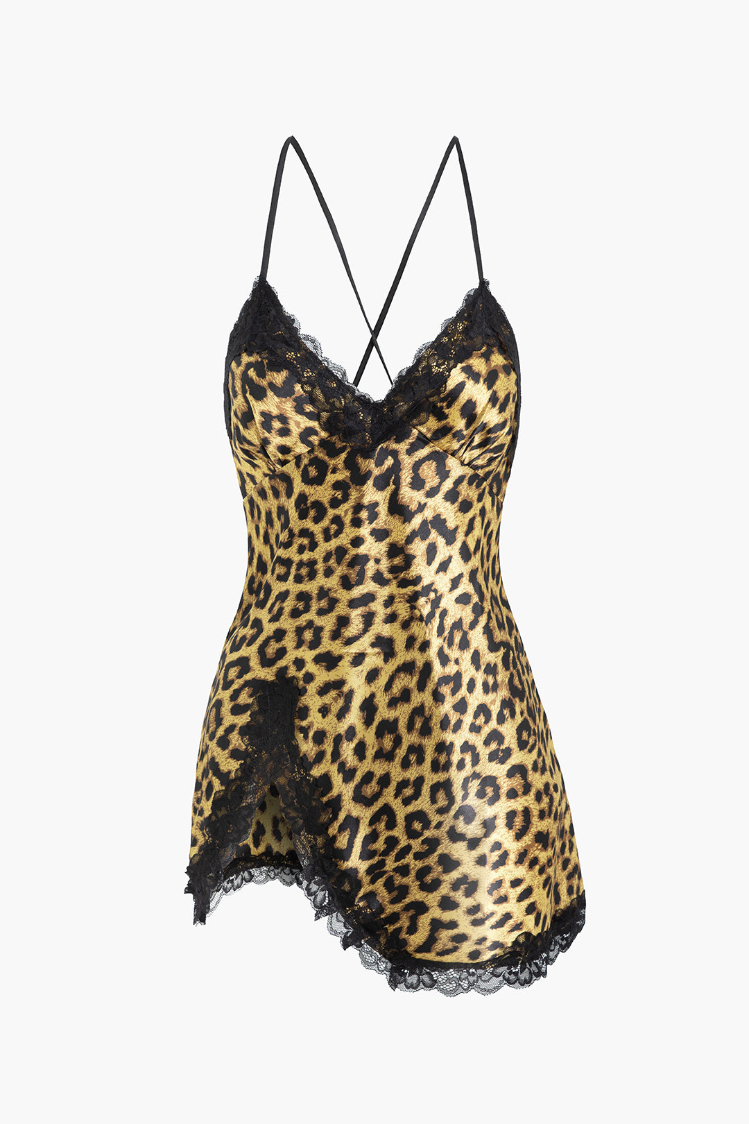 Leopard Print Lace Trim Dress Lingerie