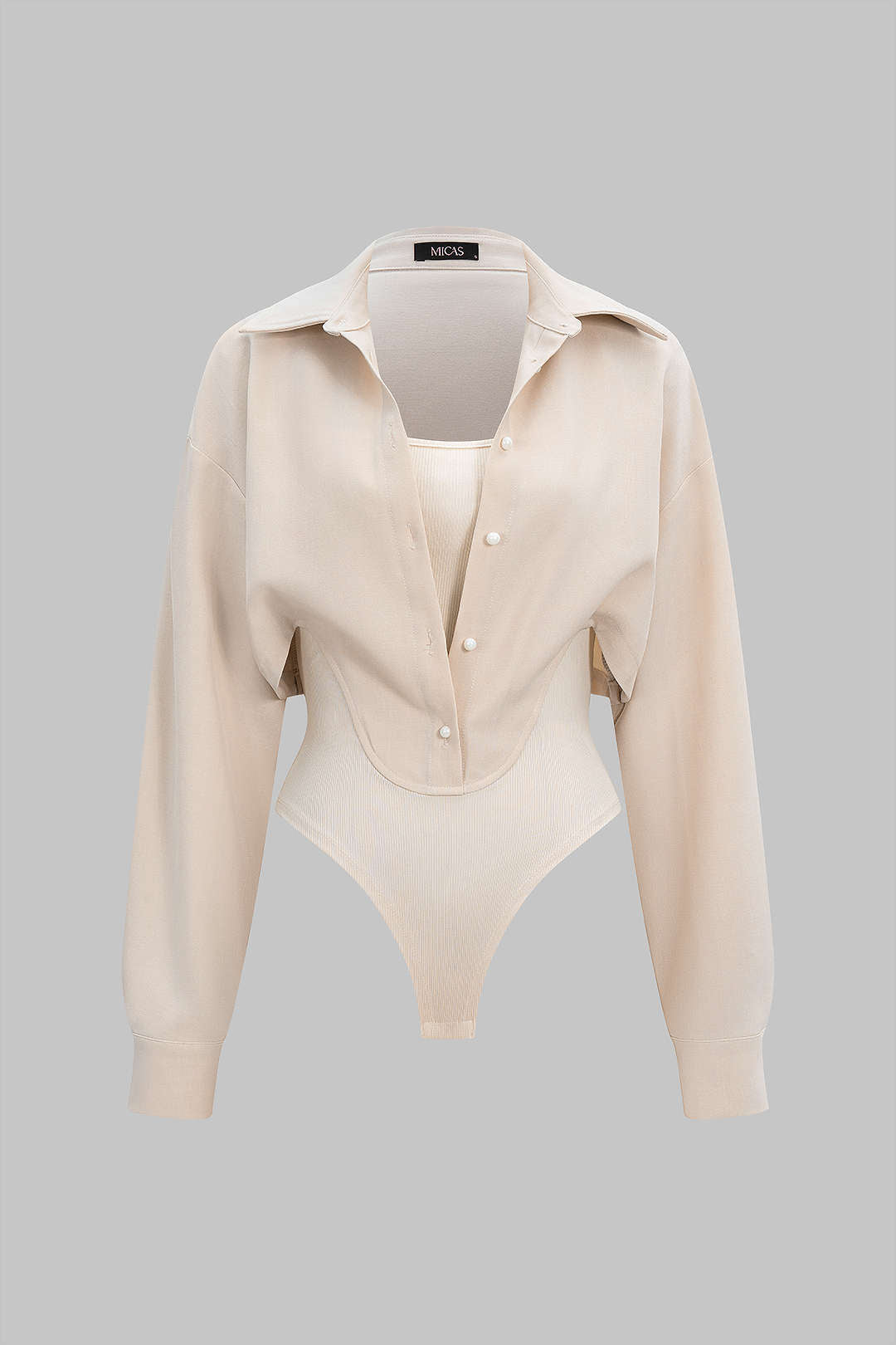 Patchwork Button Long Sleeve Bodysuit