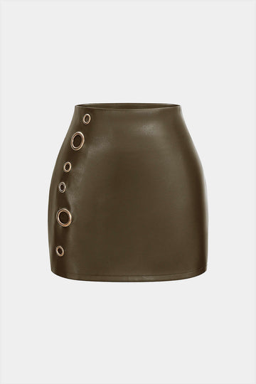 Faux Leather Eyelet Skirt
