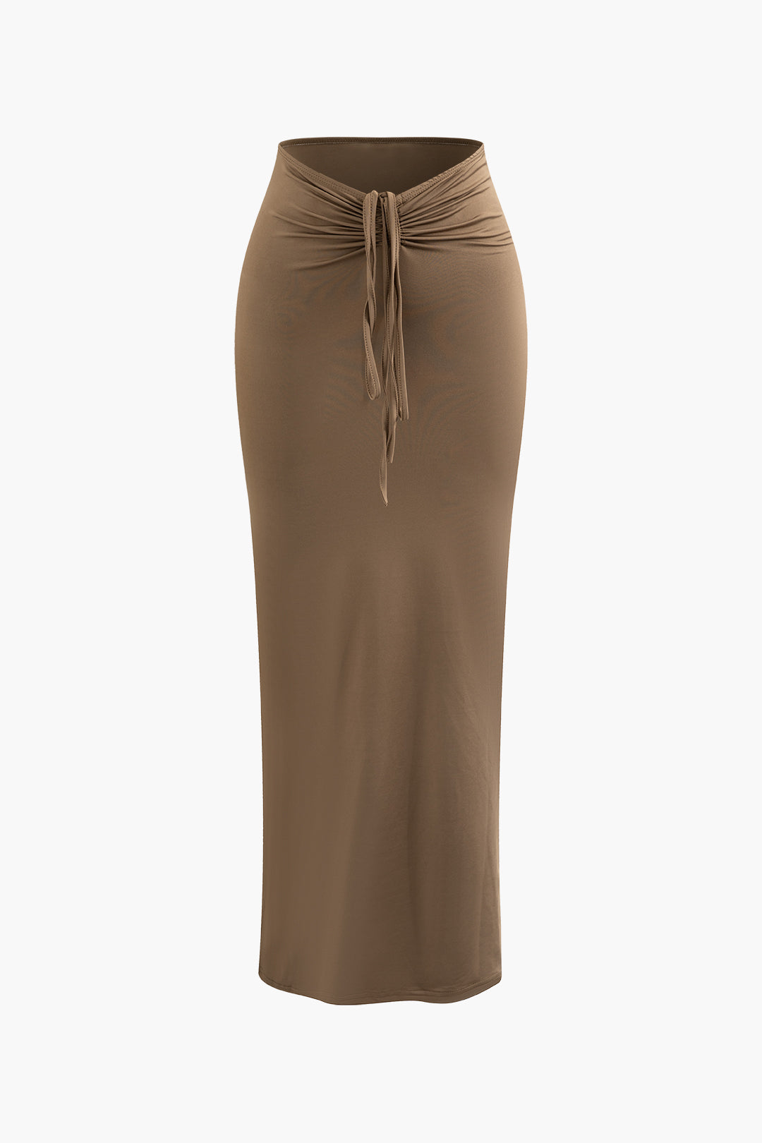 Solid V-neck Twist Long Sleeve Top And Ruched Maxi Skirt Set