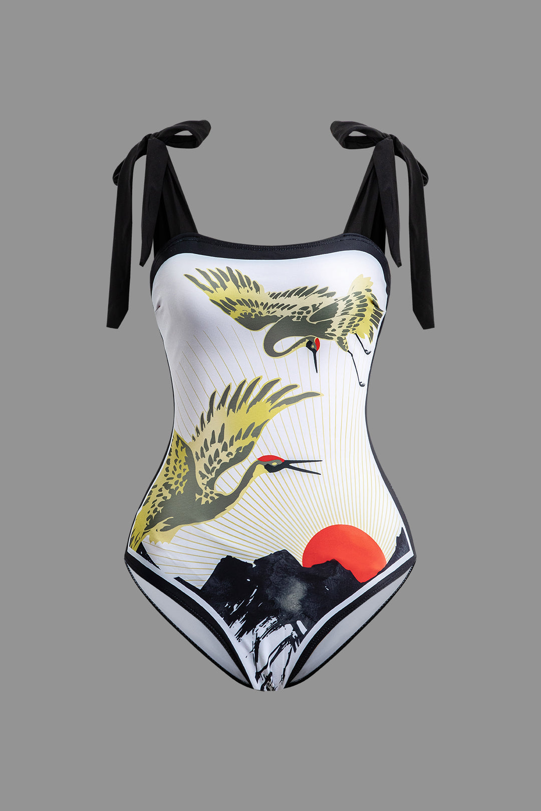 Chinoiserie Pattern Knot Bodysuit And Skirt Swimsuit Set