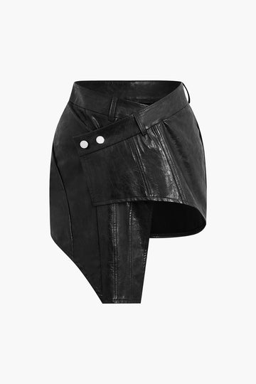 Asymmetrical Faux Leather Mini Skirt