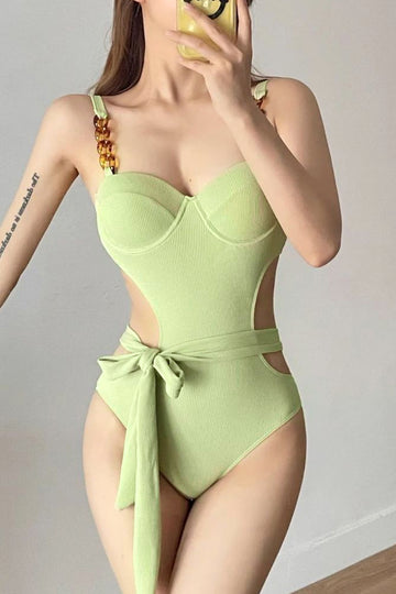 Textured Cut-Out Knot One-Piece Swimsuit