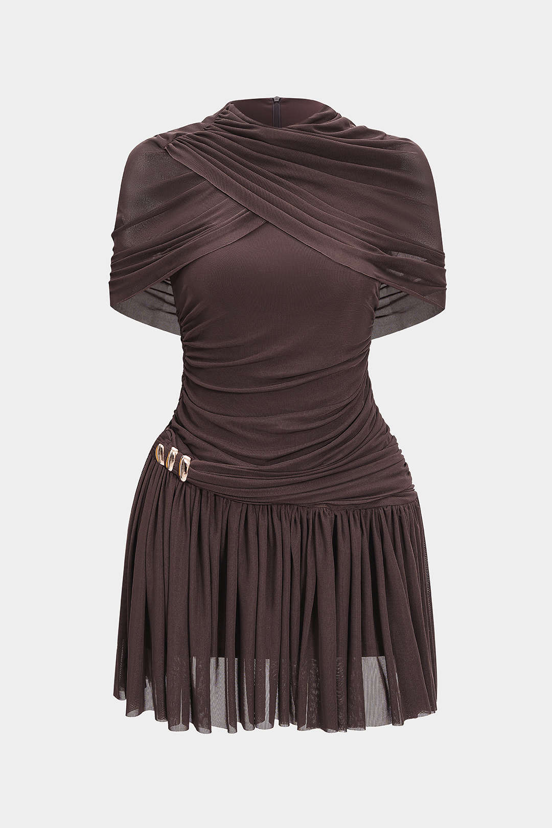 Ruched Asymmetrical Short Sleeve Mini Dress