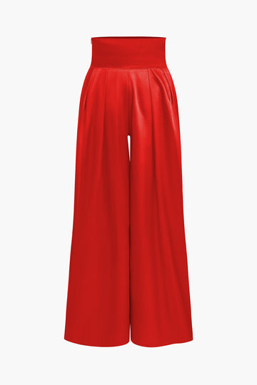 Solid Crossed Backless Top And Wide Leg Trousers Set