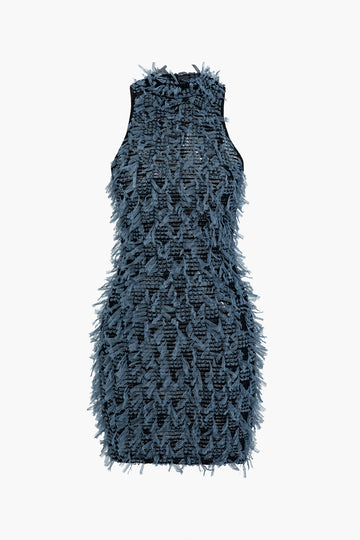 Textured Fringe Tweed Tank Mini Dress