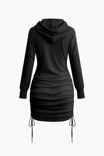 Solid Drawstring Hooded Mini Dress