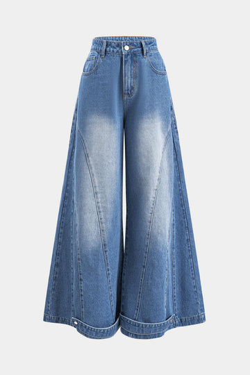 Denim Washed Wide Leg Jeans