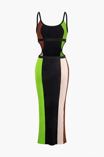 Color Block Cut Out Slip Knit Midi Dress