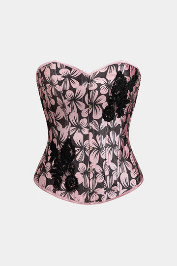 Floral Print Appliques Corset Tube Top