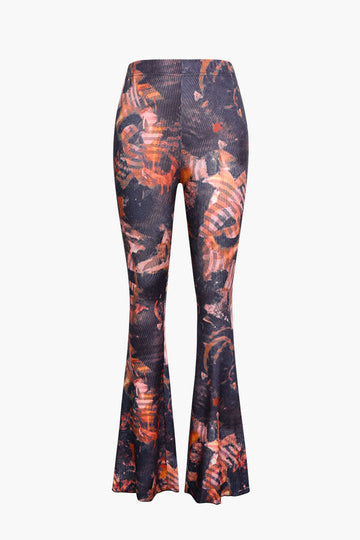 Artistic Printed High Waisted Flared Pants