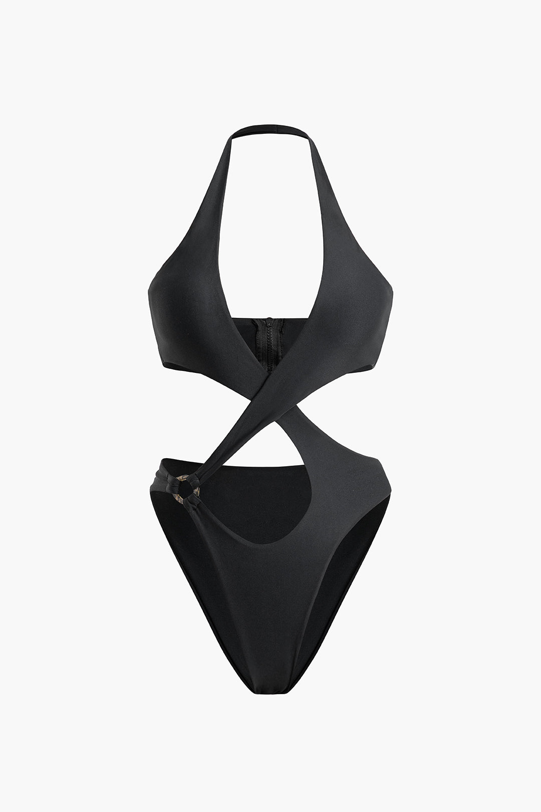 Tummy Control Cross Halter Cut Out One-Piece Swimsuit