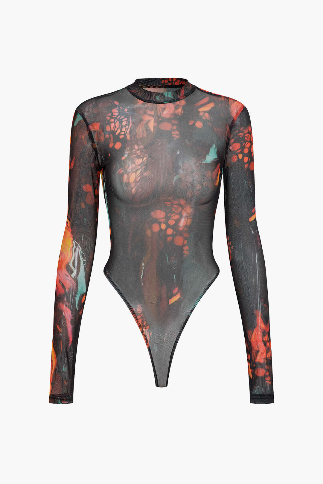 Mesh Tie Dye Print Long Sleeve Bodysuit