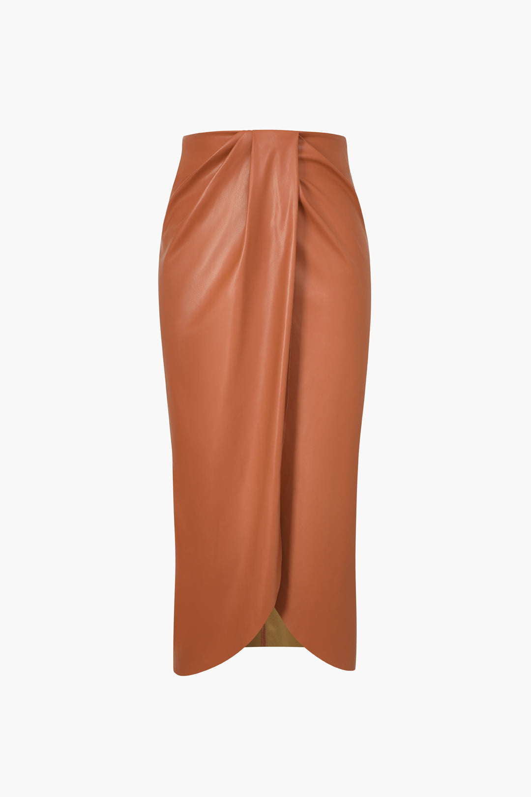 Faux Leather Ruched Midi Skirt