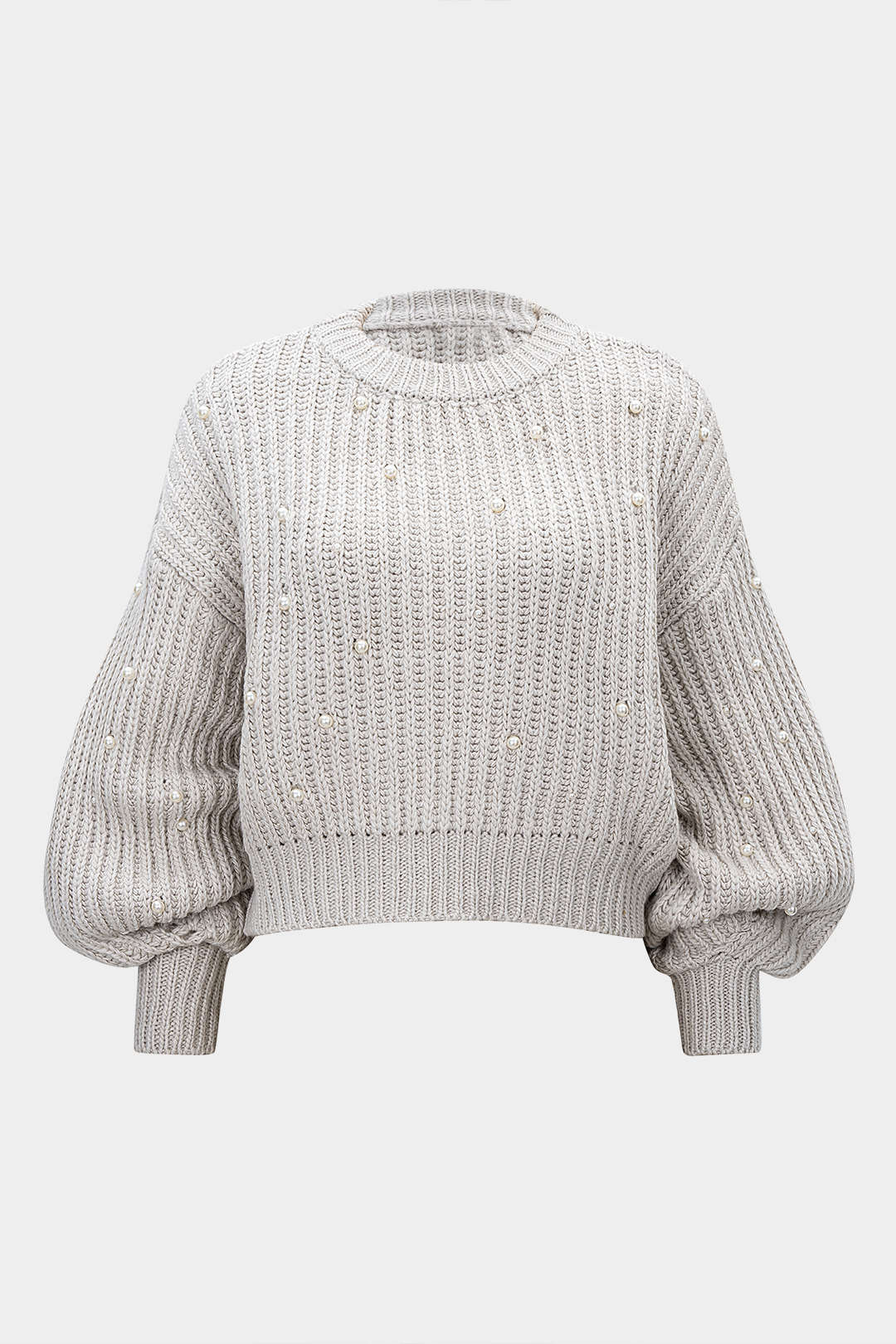 Knit Beaded Decor Round Neck Long-Sleeve Top