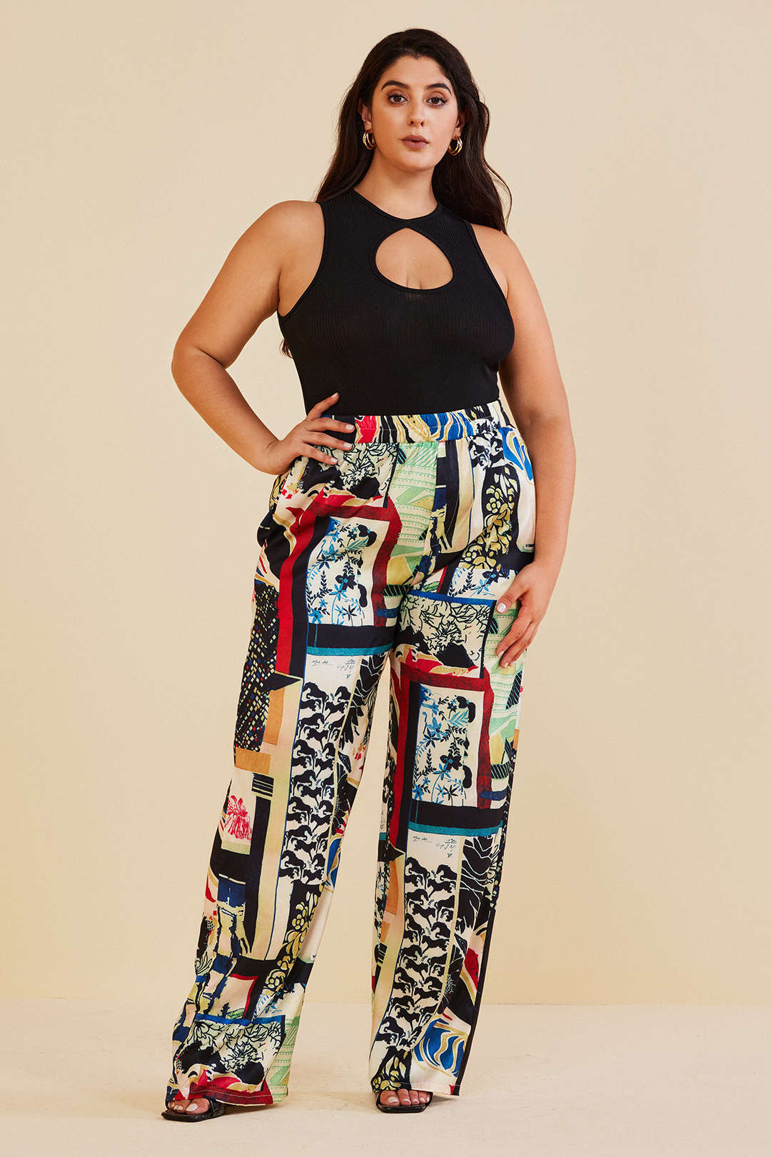 Plus Size Floral Print High Waisted Straight Leg Pants