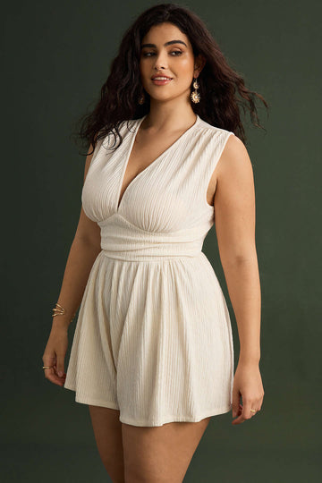Plus Size Ruched Sleeveless Wide Leg Jumpsuit