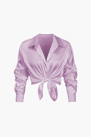 Basic Solid Satin Long-Sleeve Shirts