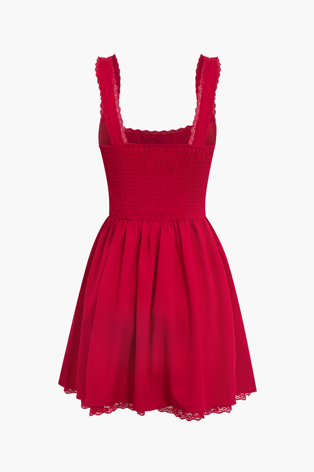 Lace Trim Square Neck Sleeveless Pleated Mini Dress